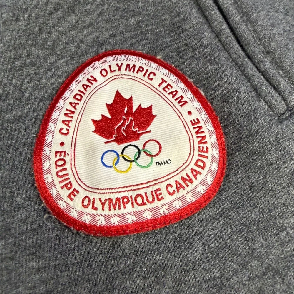 Canadian Olympic Team Grey Red Fleece‎ Sweatpants Wide Leg Zip Pockets S Vinage